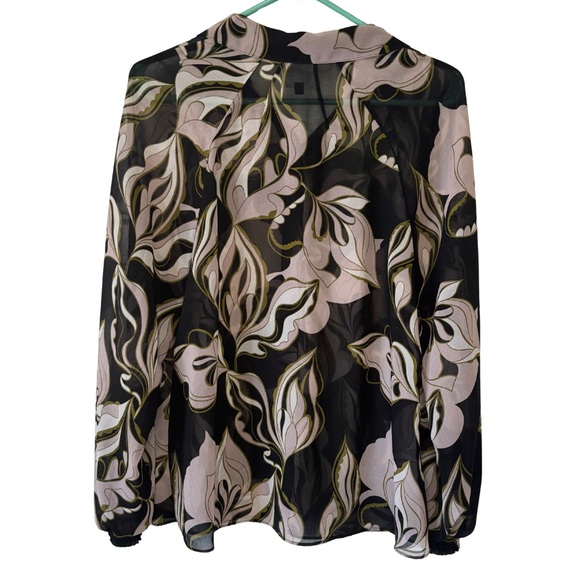 3/$20 CAbi Black and Cream Floral Sheer Blouse - Picture 2 of 5